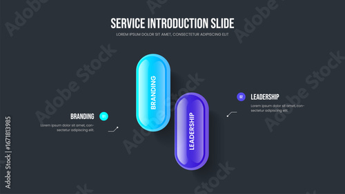 Marketing Strategy Two Option Infographic Presentation Layout. Modern Briefing Slide Template Vector Illustration. Digital Portfolio 2 Element Diagram Slideshow Design.