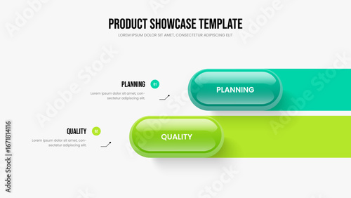 Marketing Growth Two Element Infographic Presentation Design. Project Profile 2 Step Diagram Frame Layout. Consulting Planning Slide Template Vector Illustration.