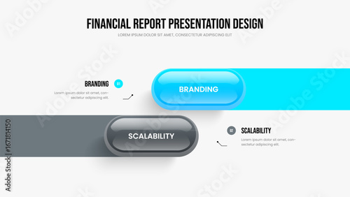 Modern Campaign Two Step Infographic Presentation Design. Professional Portfolio Slideshow Layout Vector Illustration. Product Performance 2 Option Diagram Frame Template.