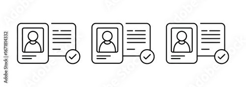 Applicant ID verification process with profile, document, and approval checkmark icons, perfect for HR, compliance, and identity confirmation
