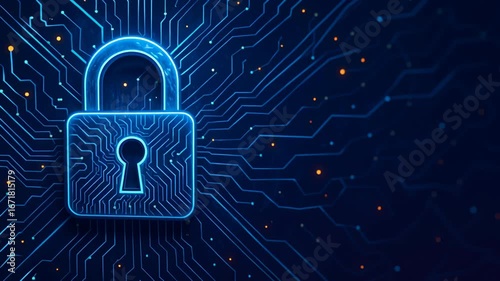 Digital Padlock Symbolizes Patient Data Privacy Protection with Secure Technology, Digital Lock Circuit Security, and Glowing