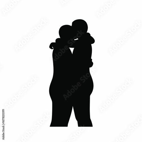 Silhouette of parent hugging child tightly, expressing love and affection in a simple, minimalist style, conveying warmth and connection.