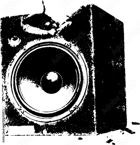Grunge black and white speaker with distressed smashed effect for urban design
