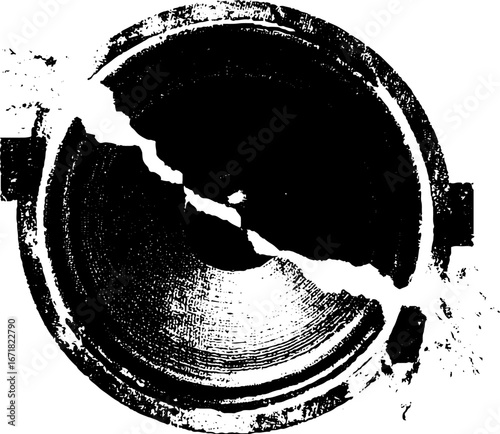 Grunge black and white abstract circle design with distressed texture for urban art