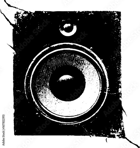 Grunge black and white speaker design with distressed effect for posters