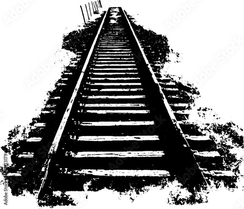 Grunge black and white snow covered railway tracks illustration for urban design and posters