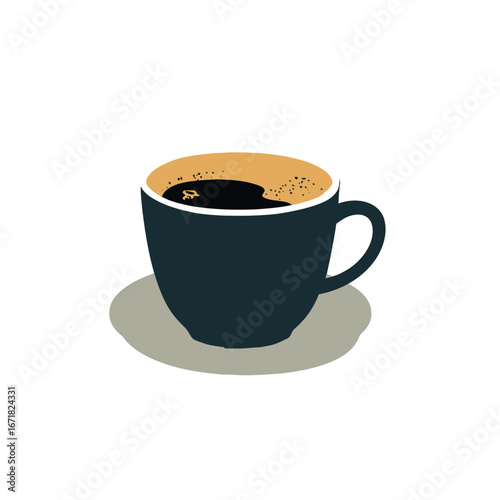 A black coffee cup with dark brown coffee on a saucer on a white background flat vector illustration