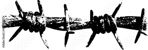 Grunge black and white illustration of spiked barbed wire for urban design