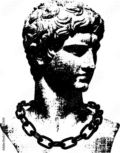 Vintage grunge black and white statue bust illustration design for art posters