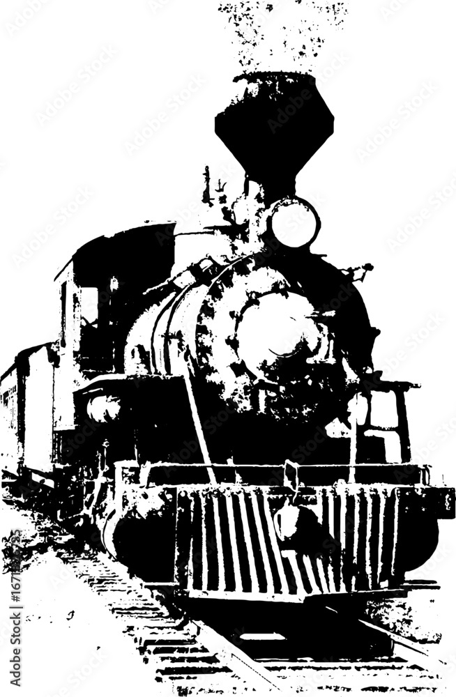 Fototapeta premium Vintage black and white grunge illustration of steam locomotive for retro design