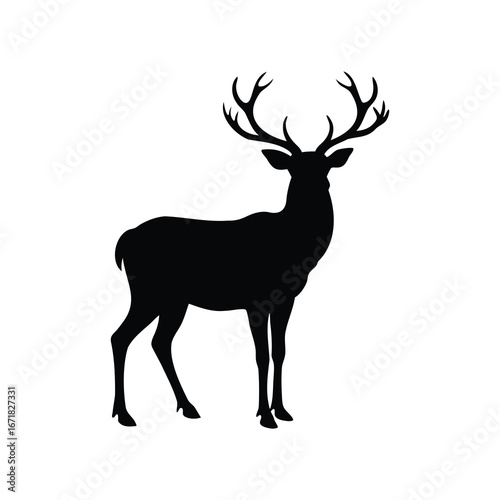 Elegant black silhouette of a magnificent stag with impressive antlers, deer with antlers silhouette vector illustration
