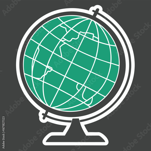 Green globe illustration of world map isolated on dark background for education travel and geography concept 
