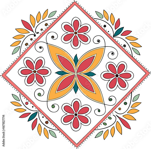 bright floral floor decoration in square symmetry