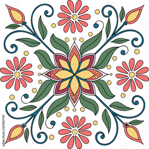 bright floral floor decoration in square symmetry