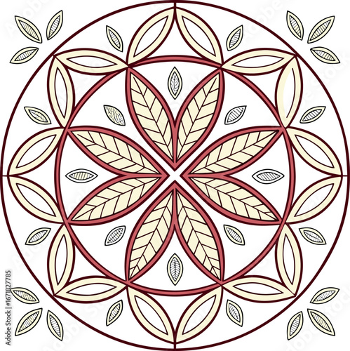  circular mandala with repeating leaf shaped geomet