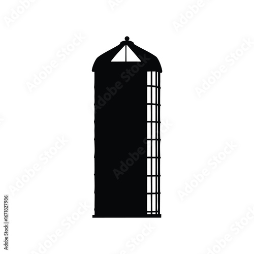 Silhouette of a birdcage with a classic design and intricate details, farm silo on silhouette vector illustration