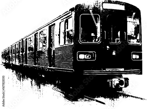 Grunge black and white subway train illustration for urban design concepts