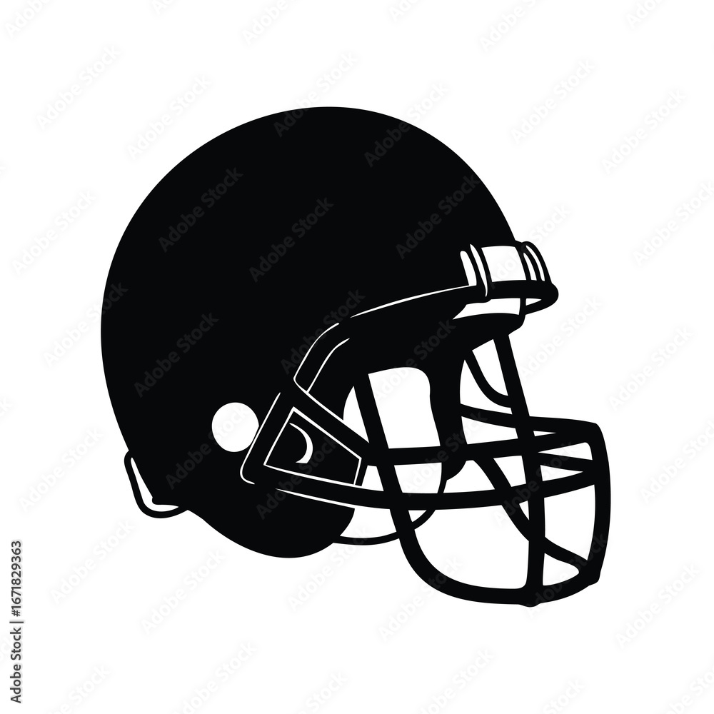 Fototapeta premium Detailed silhouette image of a black American football helmet isolated on white, football helmet silhouette vector illustration