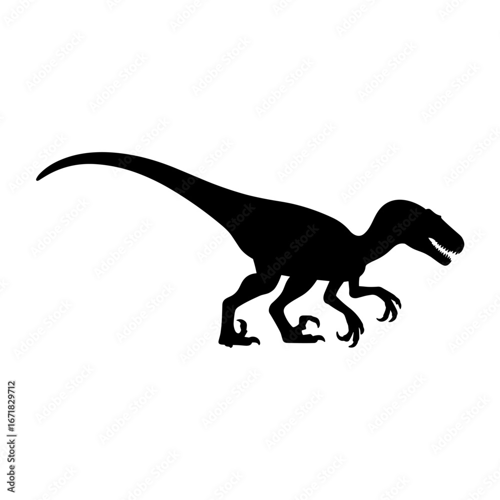 Fototapeta premium Velociraptor Silhouette Vector Illustration , Transparent Background
