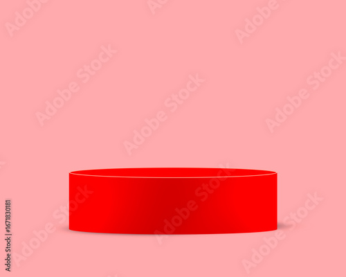 Bright Red Cylinder Podium Background