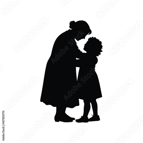A Silhouette of Grandmother Hugging Granddaughter Displaying Love and Family Togetherness, grandmother hugging granddaughter silhouette vector illustration