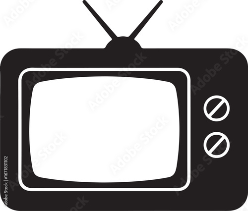 Black retro television with antenna and two control knobs vintage
