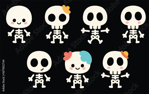 Cute Cartoon Skeleton Characters Collection