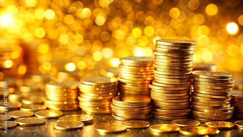 Pile of Luxury Gold Coins in Soft Festive Bokeh Gl