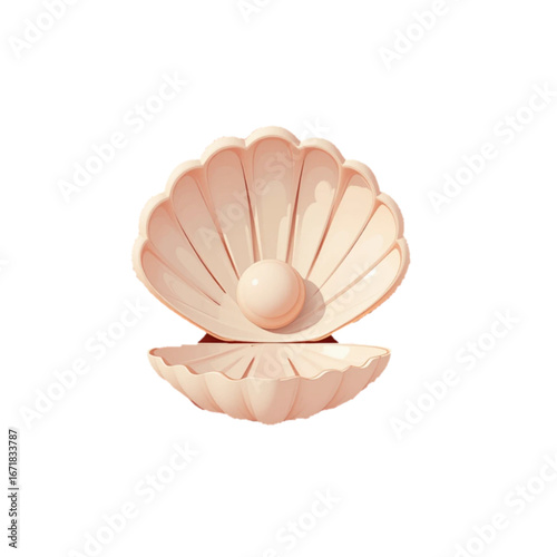 Vector illustration of a pearl inside a sea shell's mouth
