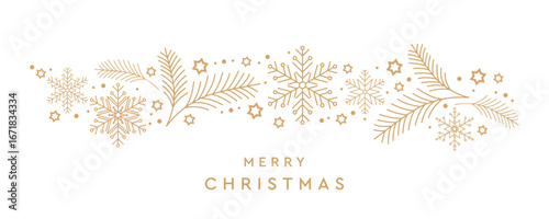 merry christmas greeting card with snowflake fir branches border vector illustration