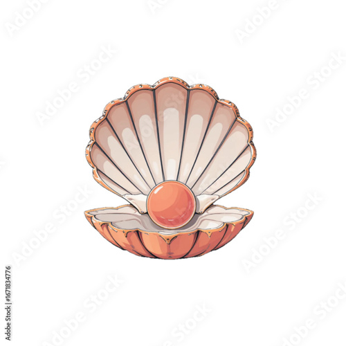 Vector illustration of a pearl inside a sea shell's mouth