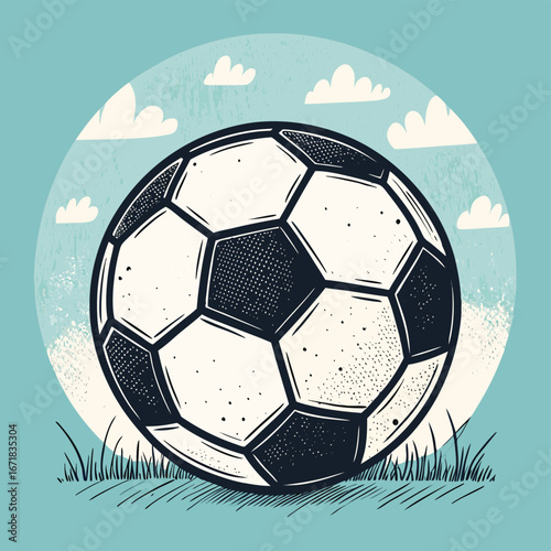 Classic Soccer Ball on Grass with Sky Background – Sports Illustration Concept
