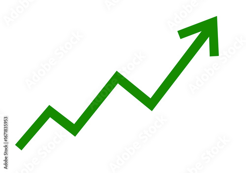 Green arrow graph showing upward trend isolated on transparent background