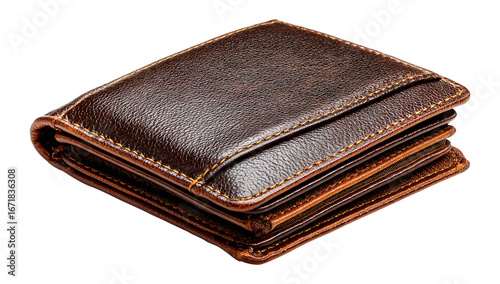 Classic Leather Wallet Isolated on Transparent Background, png