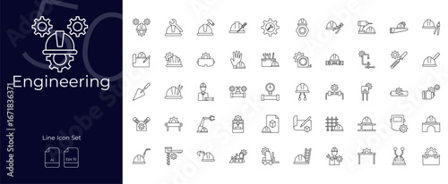 Engineering Line Icons set. Vector illustration in modern thin line style of Engineering icons: blueprint, engineer, robotic, etc
