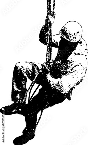 High contrast black and white rappelling silhouette for design and decoration