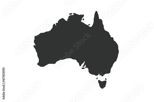 Australia map vector icon. Black silhouette of the Australian continent with Tasmania. Flat isolated graphic. Geography, cartography concept for travel and national identity.