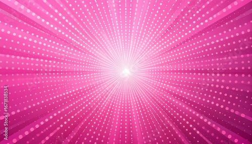 Vibrant pink burst with white polka dots creates dynamic, energetic background for celebrations