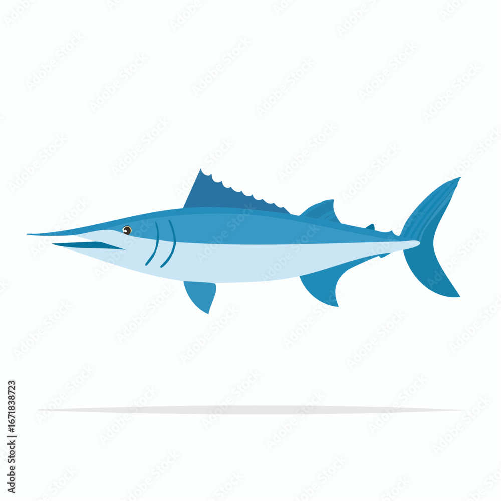 Naklejka premium Blue marlin illustration, isolated vector graphics of large saltwater fish, stylized sea creature depiction.