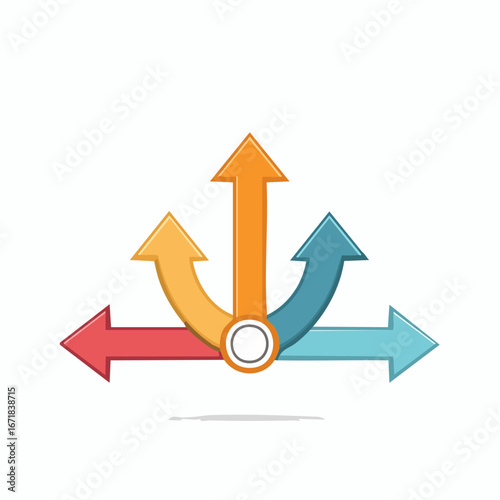 Directional Arrows converging at a central point. Vector illustration featuring forward and lateral motion, guidance and opportunity.