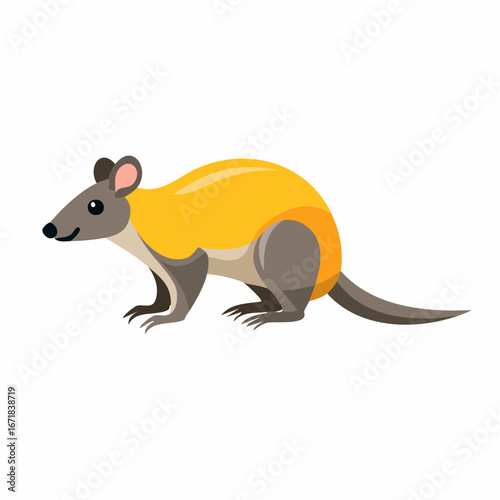 Cartoon marsupial with yellow saddle like markings on its back walking left