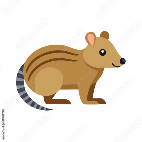 Cute cartoon striped marsupial rodent with bushy tail isolated on white