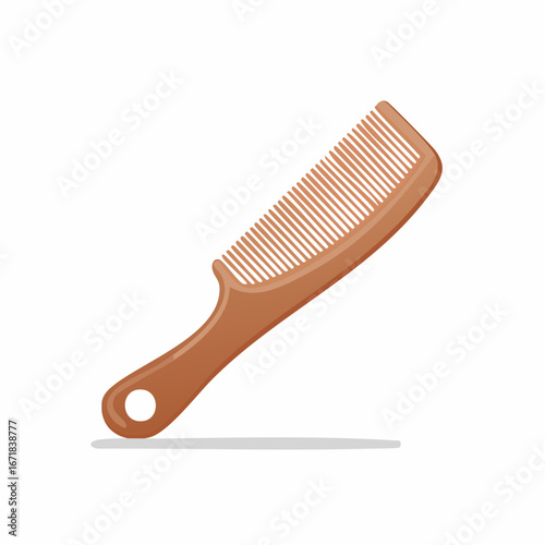 Wooden hair comb with handle, grooming object for hairstyle creation