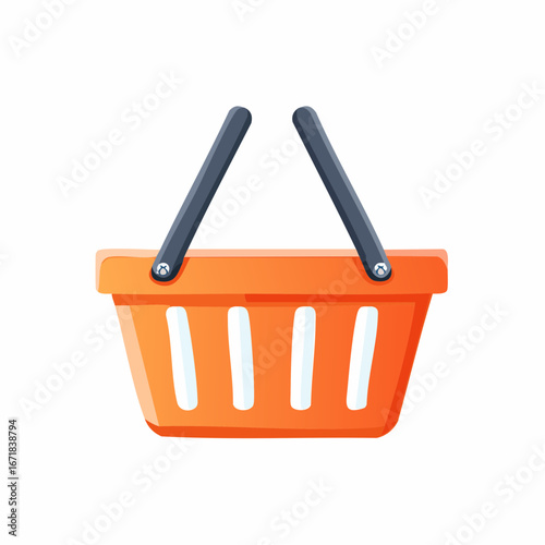 Orange shopping basket illustration for online retail and grocery purchases
