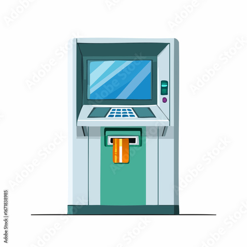 Automated Teller Machine with credit card inserted for banking transaction illustration