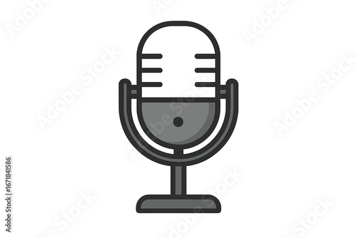 Retro microphone vector icon for music recording or podcast. Vintage studio equipment symbol for broadcast or karaoke. Flat line art audio device illustration isolated.