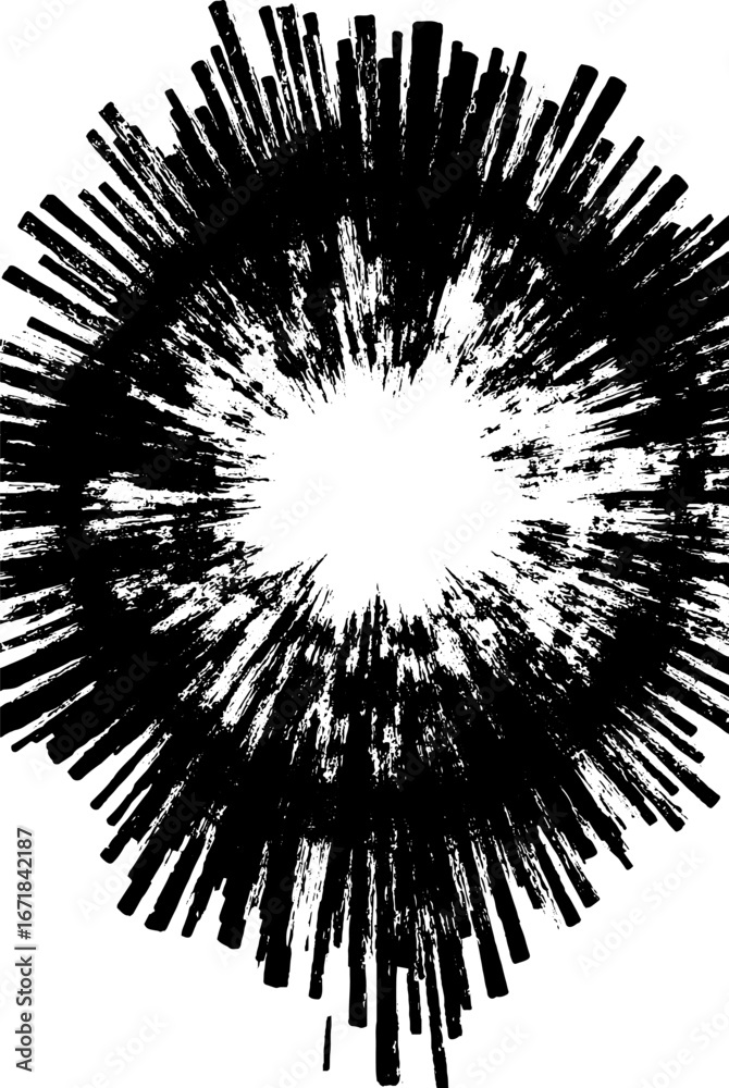 Obraz premium High contrast black and white stencil art with radial burst design for posters and cards