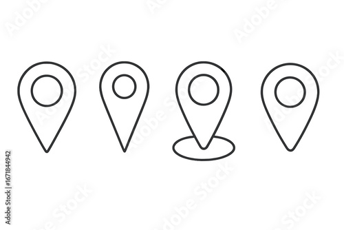 Set of map pointer icons. Location pin for navigation and GPS. Vector outline symbol for destination, position, or address. Minimalist geo-location mark for web or app design.