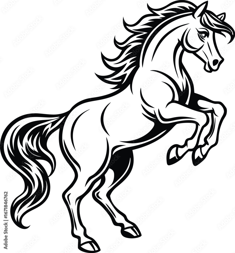Obraz premium Rearing Horse Illustrations, Abstract, Silhouette, and Realistic Equine Art