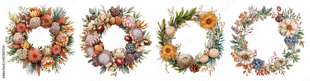 Fototapeta premium Vintage floral wreaths illustration